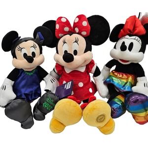 Disney Store Minnie Mouse Med Plush NWT Halloween Rainbow GUC Polka Dot LOT 3